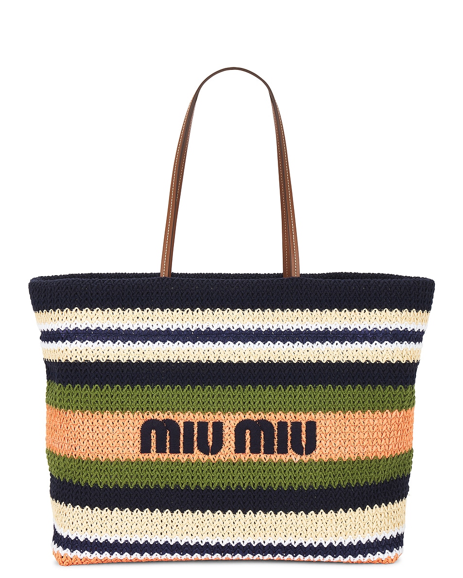 Image 1 of Miu Miu Tessuto Tote Bag in Blu, Edera, & Tulipano