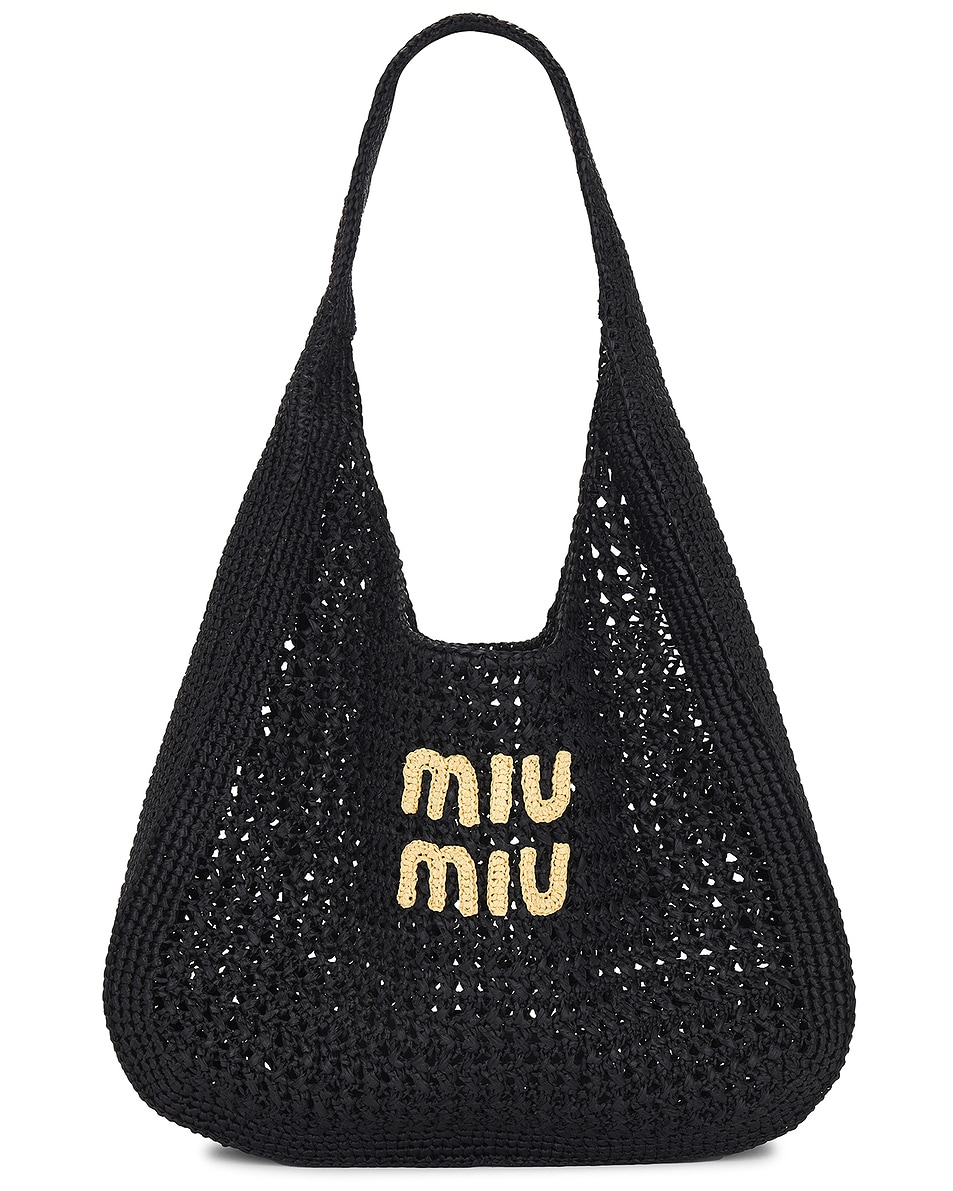 Image 1 of Miu Miu Crochet Hobo Bag in Nero & Naturale