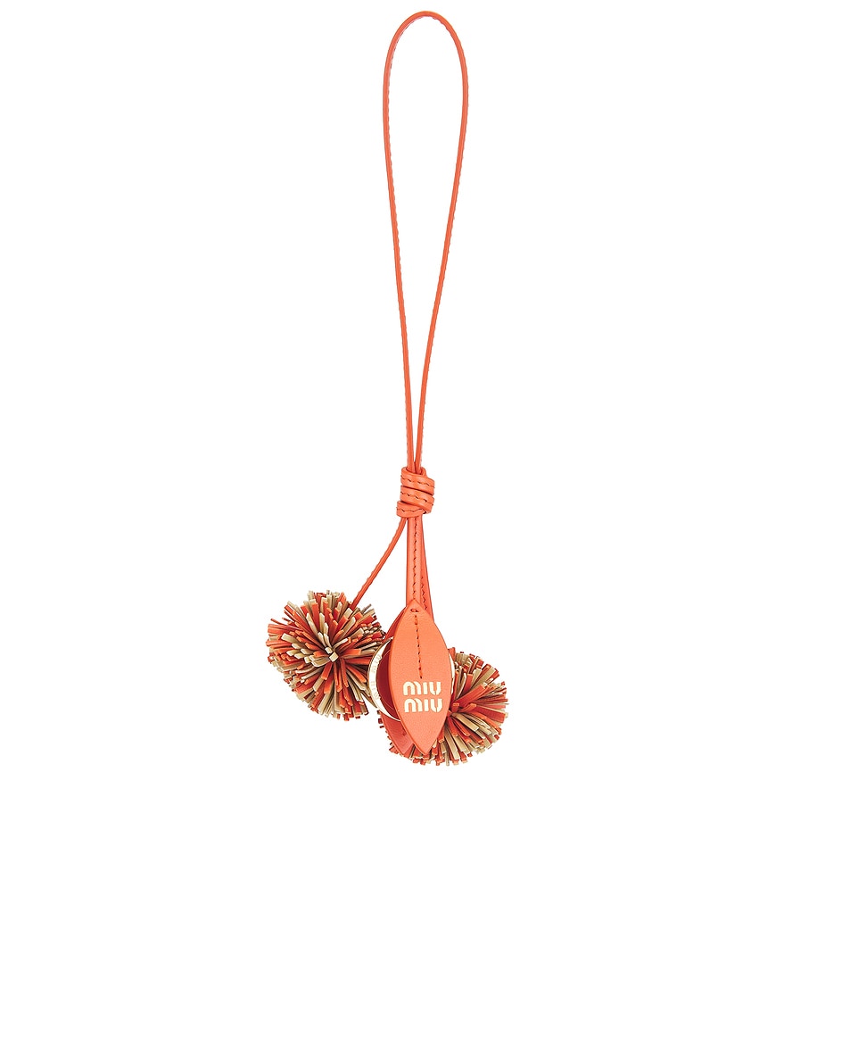 Image 1 of Miu Miu Pom Pom Bag Charm in Arancio & Soia