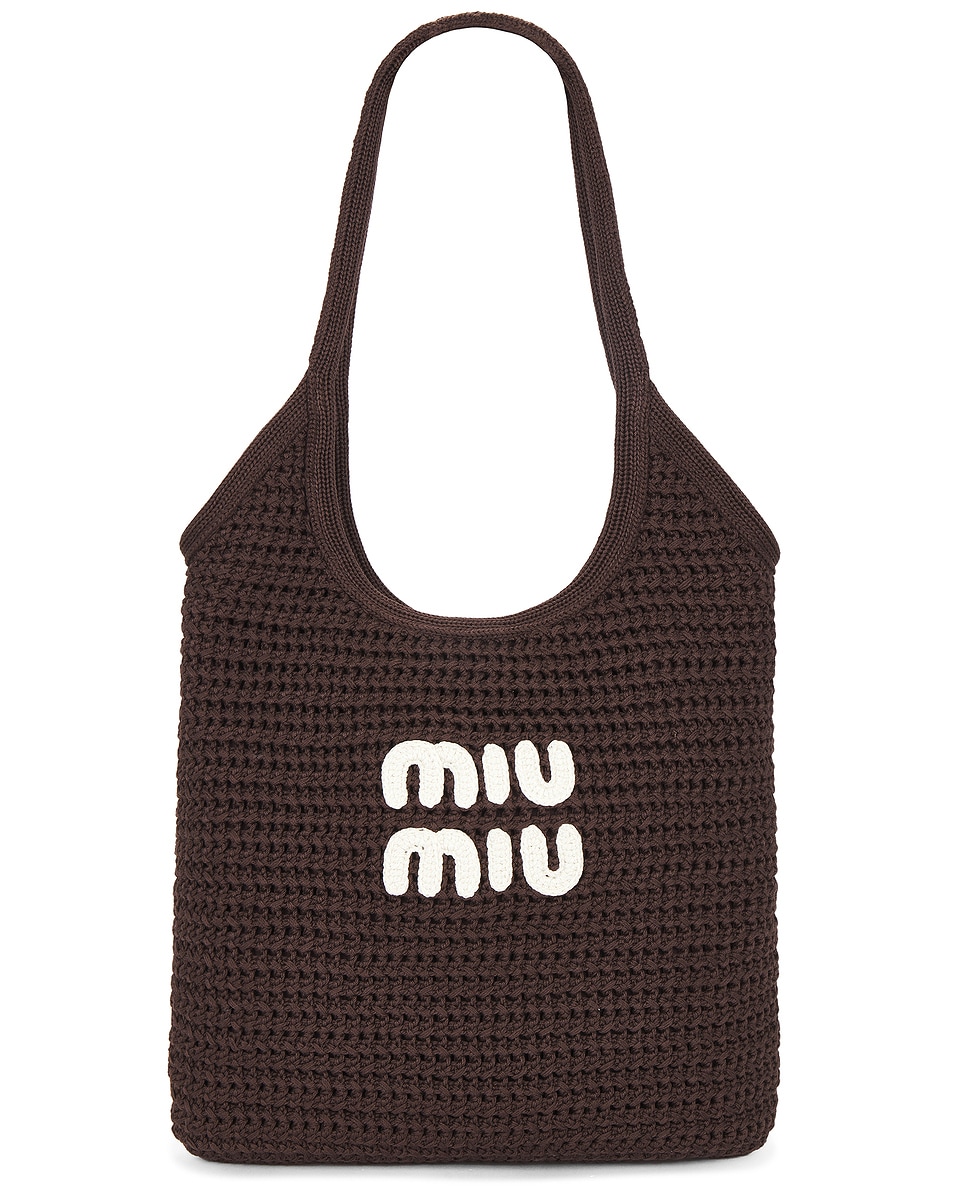 Image 1 of Miu Miu Ivy Crochet Rete Bag in Cacao & Talco