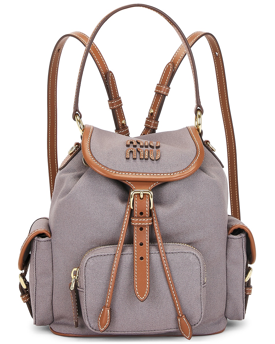 Image 1 of Miu Miu Canapa & Soft Calf Backpack in Alluminio & Brandy