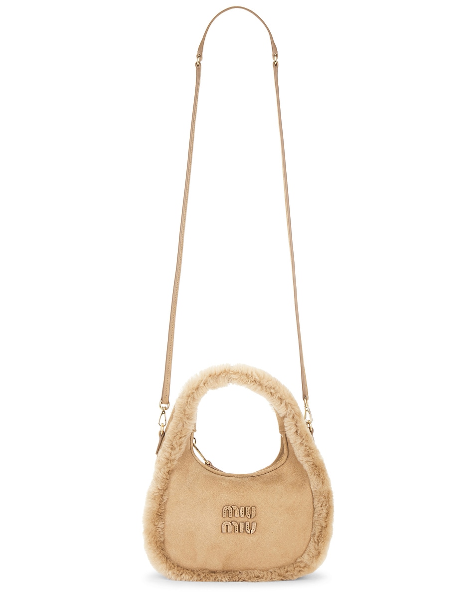 Image 1 of Miu Miu Wander Camoscio Shearling Bag in Sabbia