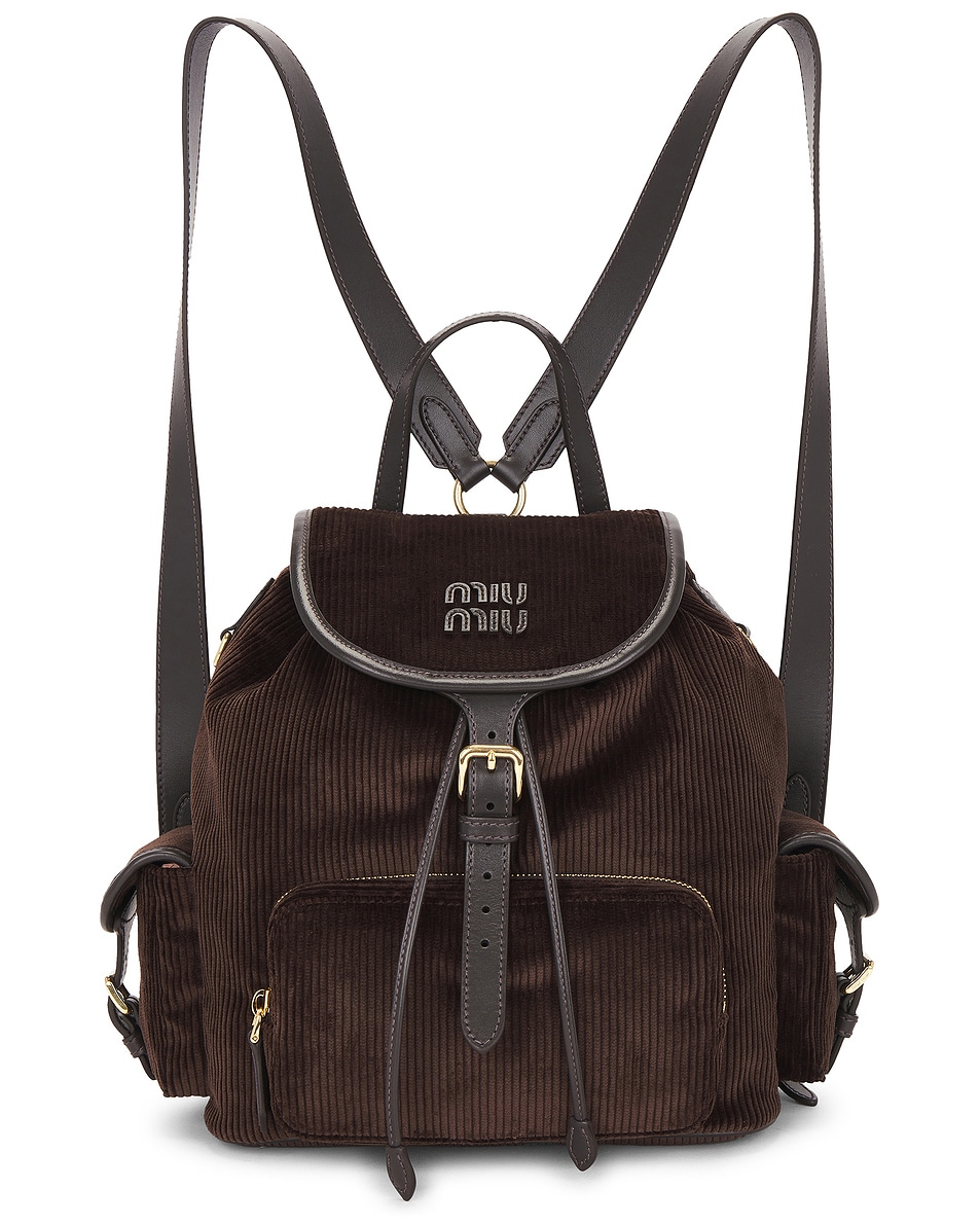 Image 1 of Miu Miu Velluto Righe Backpack in Ebano