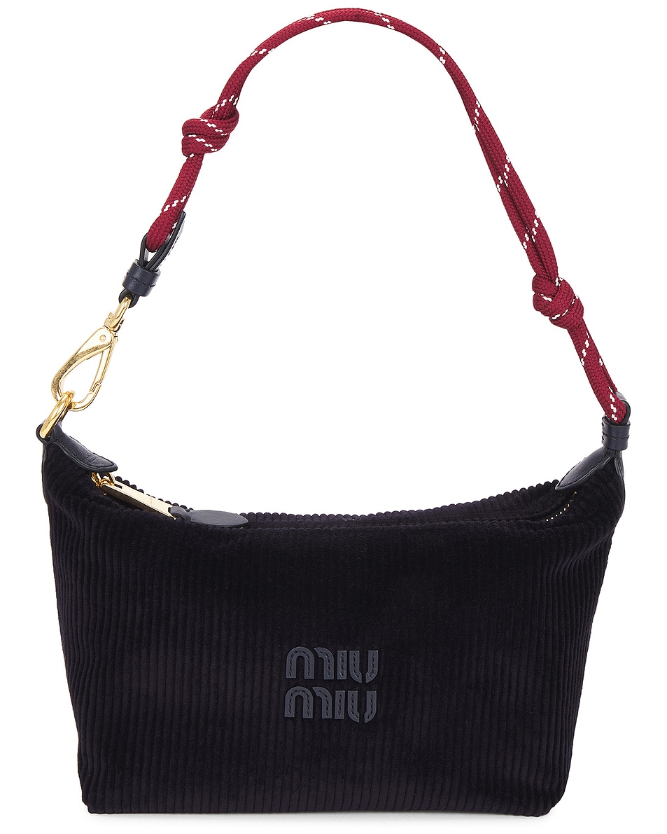 Image 1 of Miu Miu Velluto Righe Nastro Bag in Navy & Amaranto