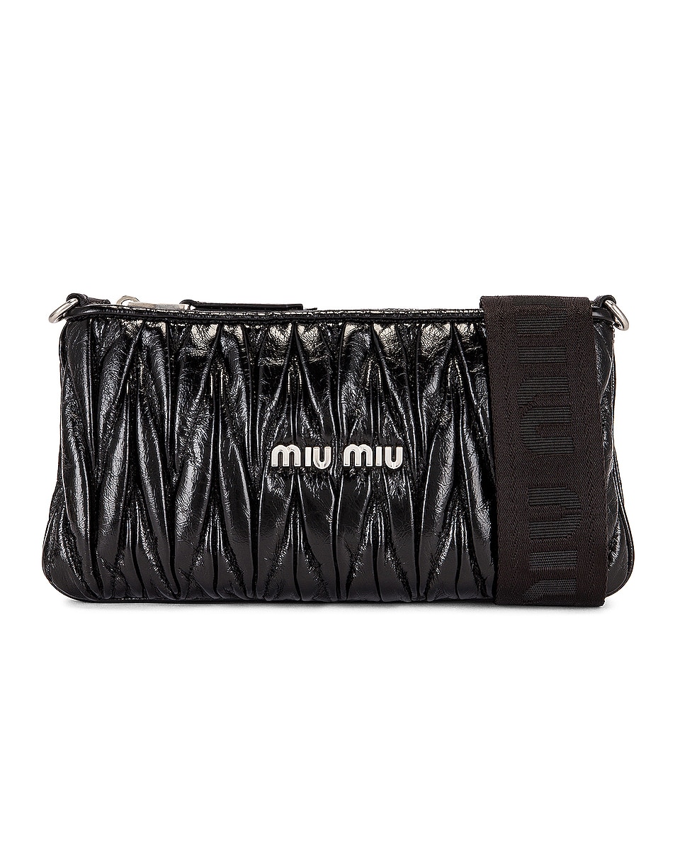 Image 1 of Miu Miu Vitello Shine Matelasse Crossbody Bag in Nero