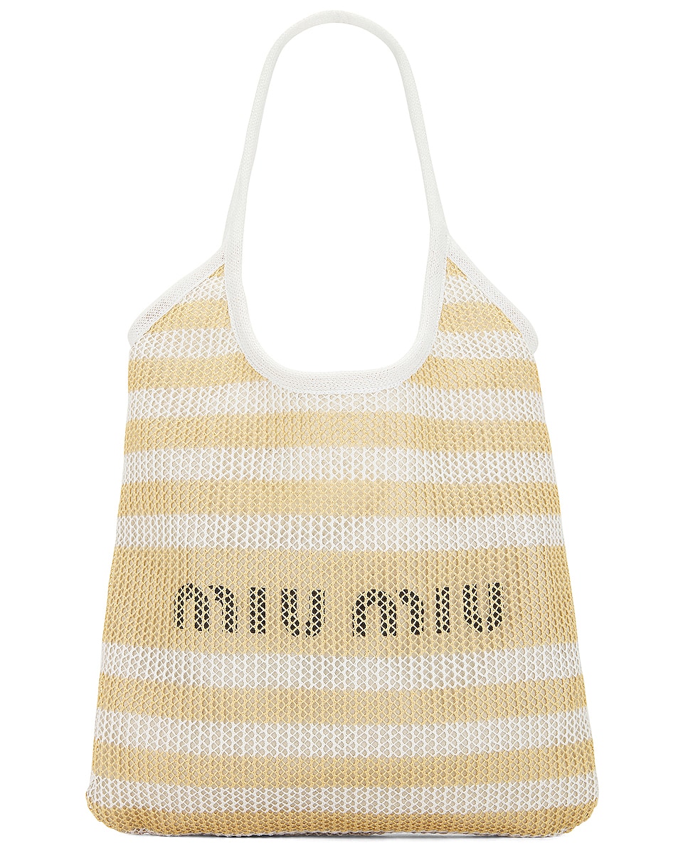 Image 1 of Miu Miu Logo Tote Bag in Bianco & Natural