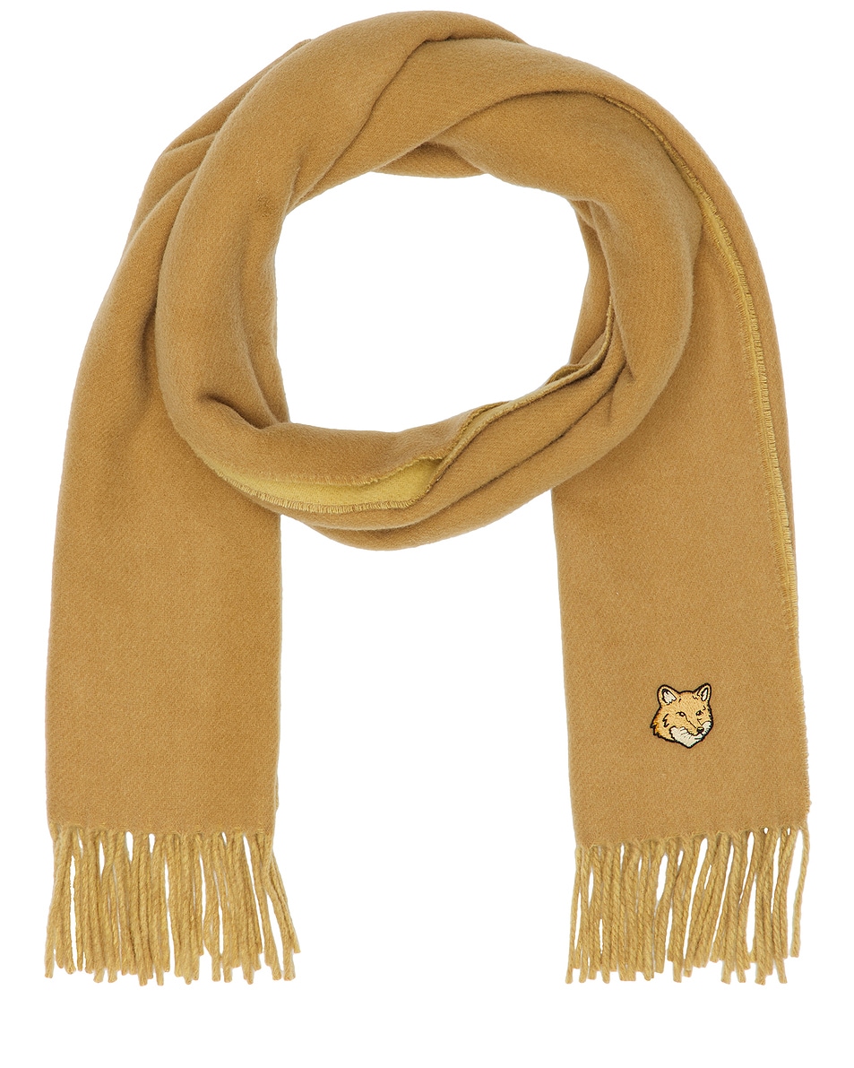 Image 1 of Maison Kitsune Bold Fox Head Double Face Scarf in Chino Beige