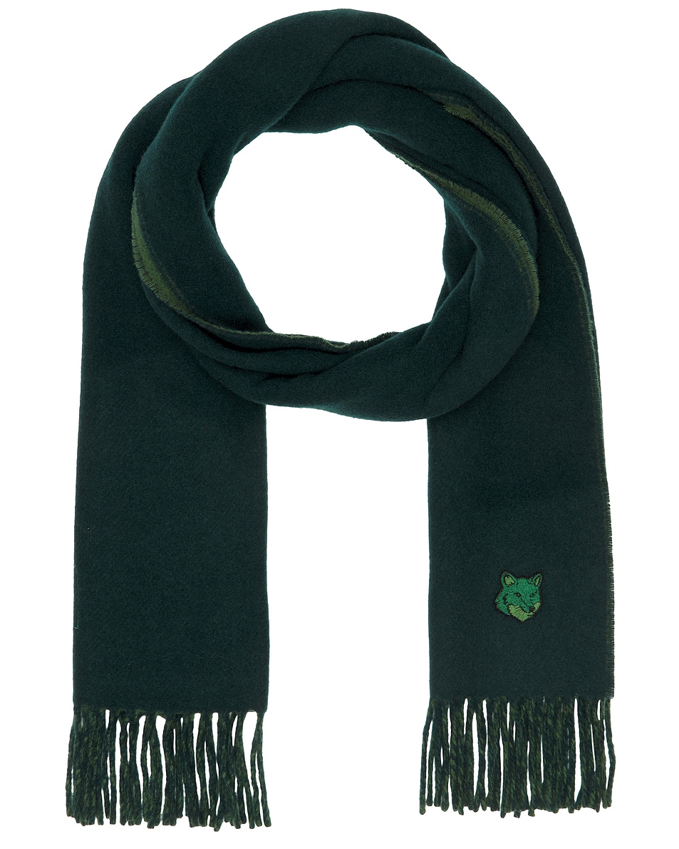 Image 1 of Maison Kitsune Bold Fox Head Double Face Scarf in Ranger Green