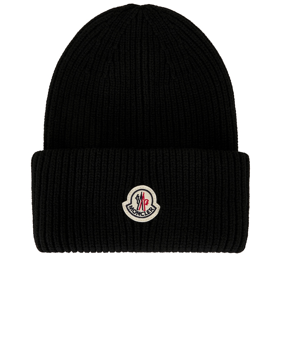 Image 1 of Moncler Logo Beanie in Black