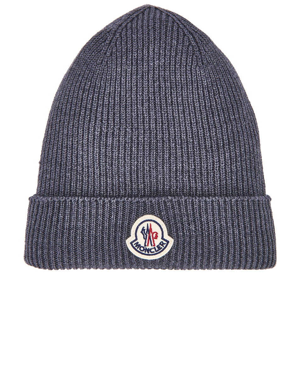 Image 1 of Moncler Logo Beanie in Charcoal