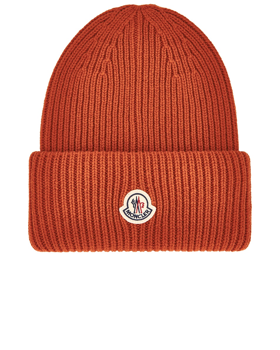 Image 1 of Moncler Logo Beanie in Red