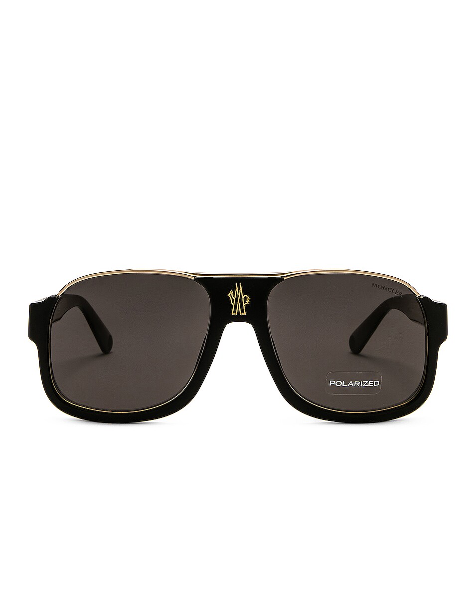 Image 1 of Moncler Square Acetate Sunglasses in Shiny Black & Smoke