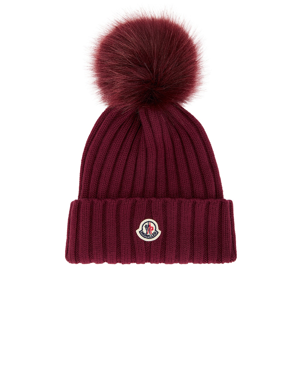 Image 1 of Moncler Beanie With Puff in Red