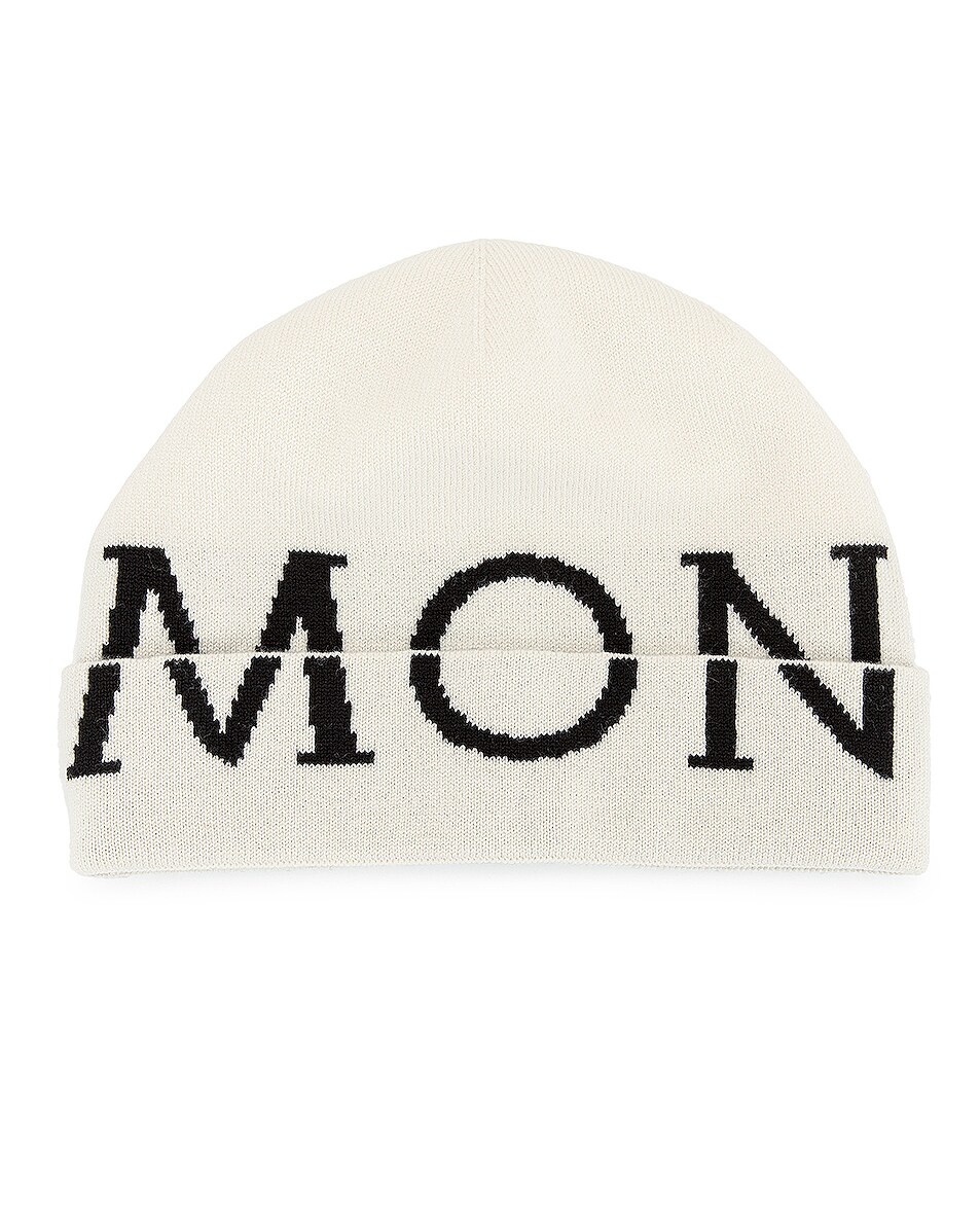 Image 1 of Moncler Logo Beanie in White