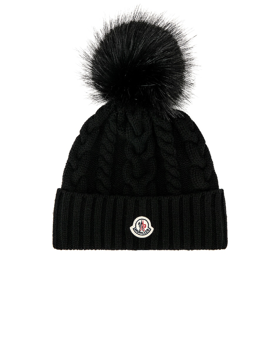 Image 1 of Moncler Knit Pom Beanie in Black