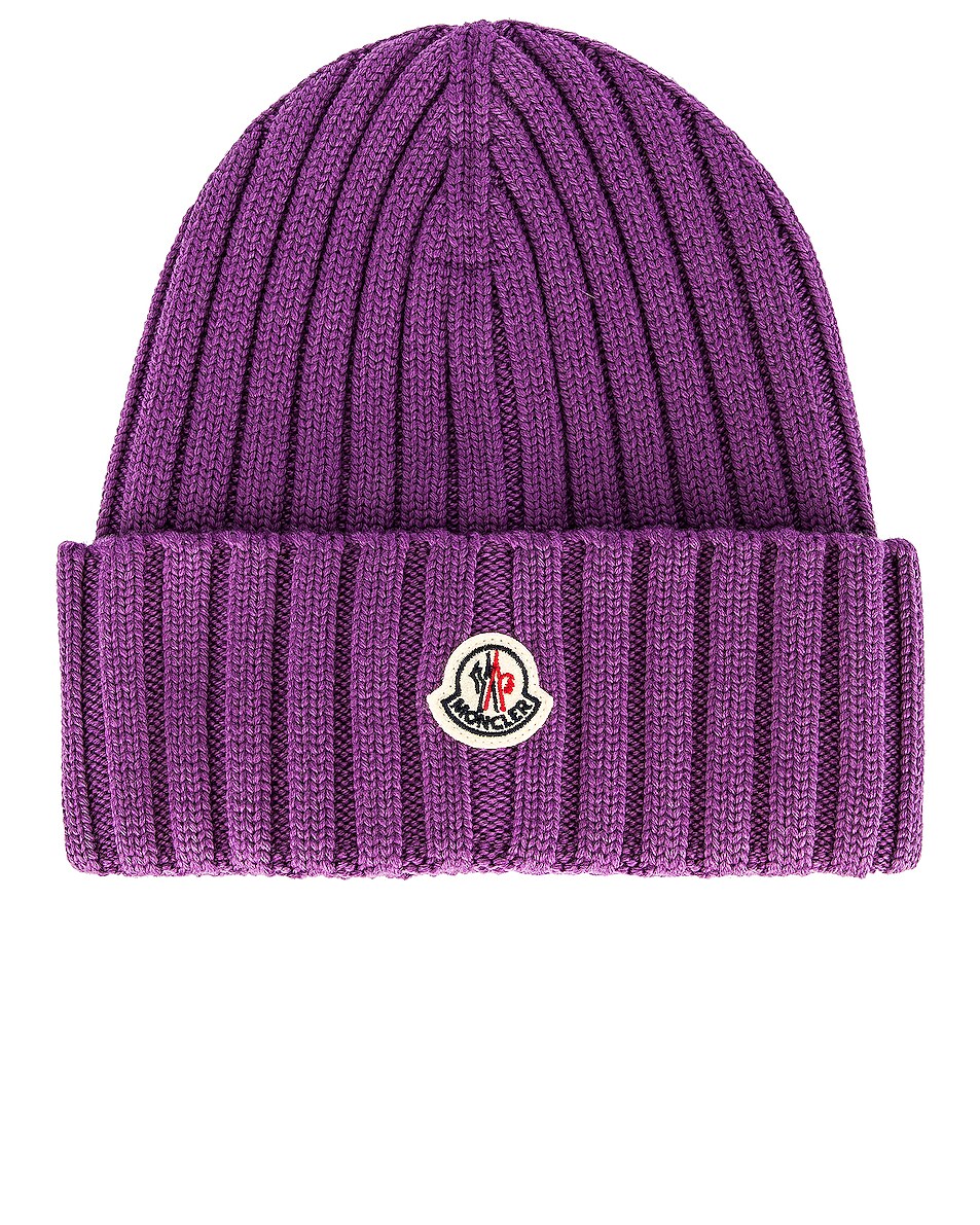 Image 1 of Moncler Ribbed Beanie in Lavender