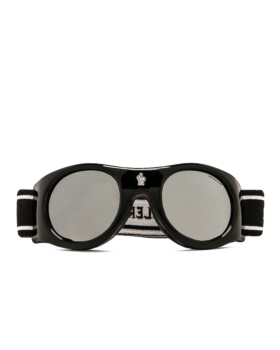 Moncler City Goggle in Shiny Black & Smoke Mirror | FWRD