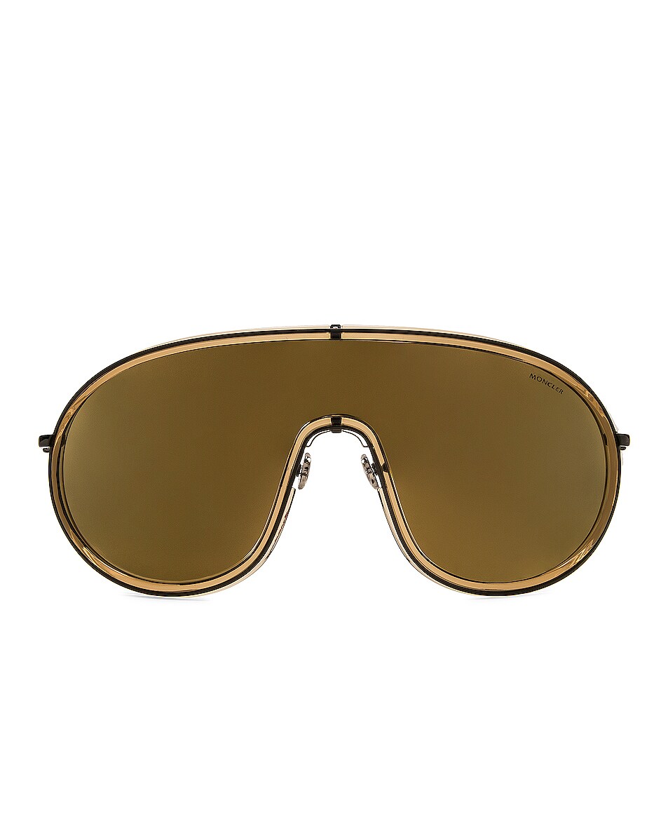 Image 1 of Moncler Metal Shield Sunglasses in Transparent Amber & Bronze