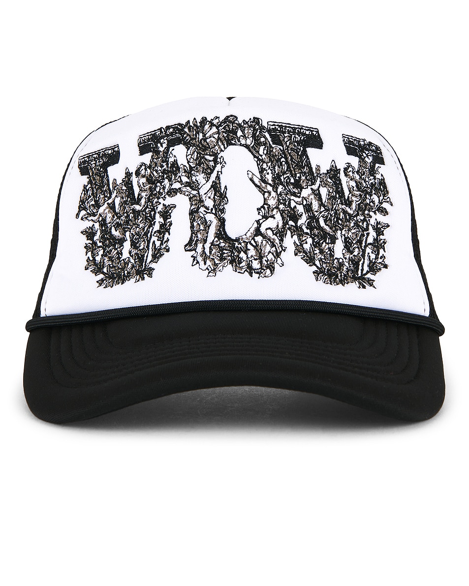 Image 1 of Who Decides War by Ev Bravado Baroque Trucker Hat in Cloud & Coal