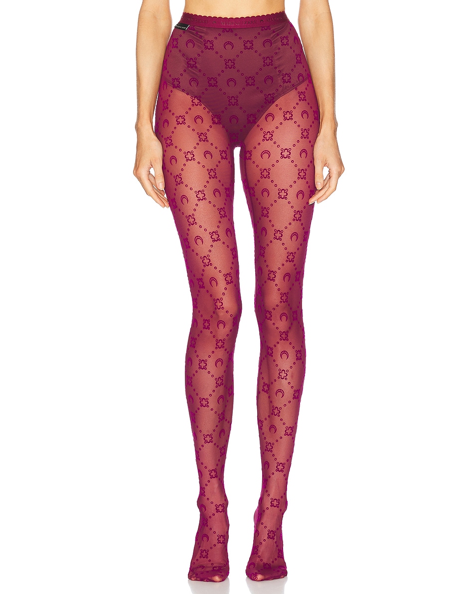 Image 1 of Marine Serre Moonogram Mesh Flock Tights in Cherry