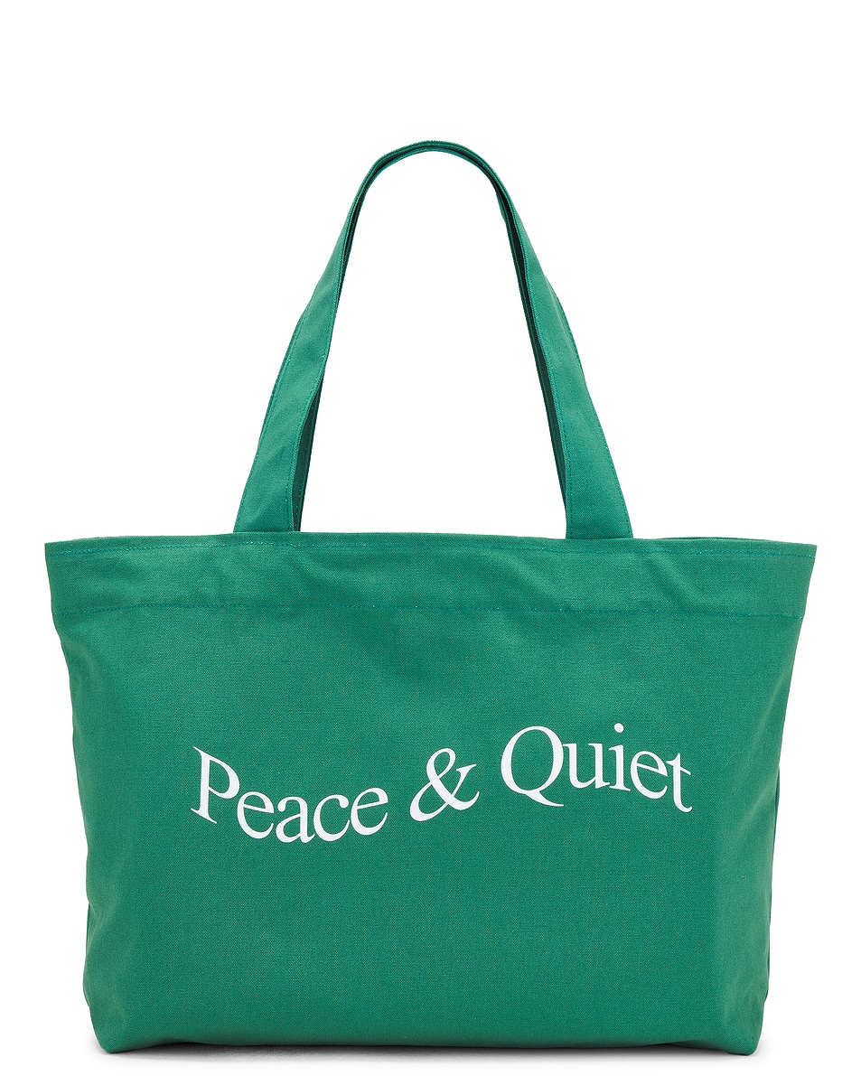 Image 1 of Museum of Peace and Quiet Wordmark Pigment Dyed Tote Bag in Forest