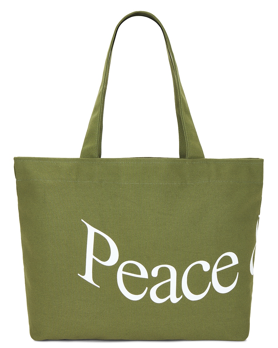 Image 1 of Museum of Peace and Quiet Wordmark Tote Bag in Olive