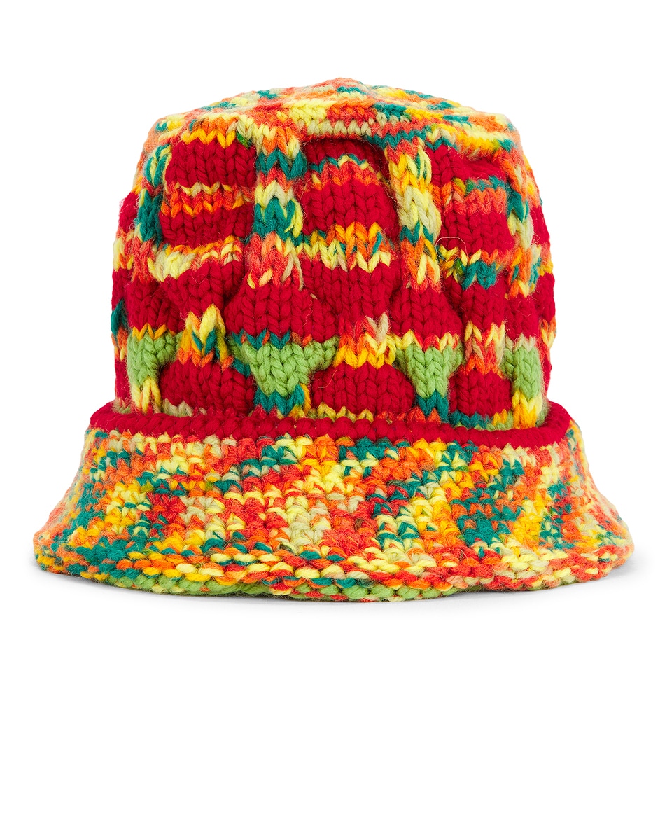 Image 1 of Nicholas Daley Hand Knitted Roots Hat in Orange, Green, & Yellow