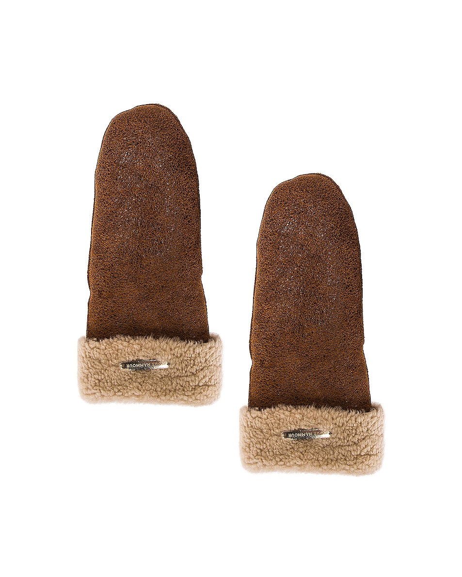 Image 1 of NOUR HAMMOUR Les Gants Shearling Gloves in Camel & Ivory