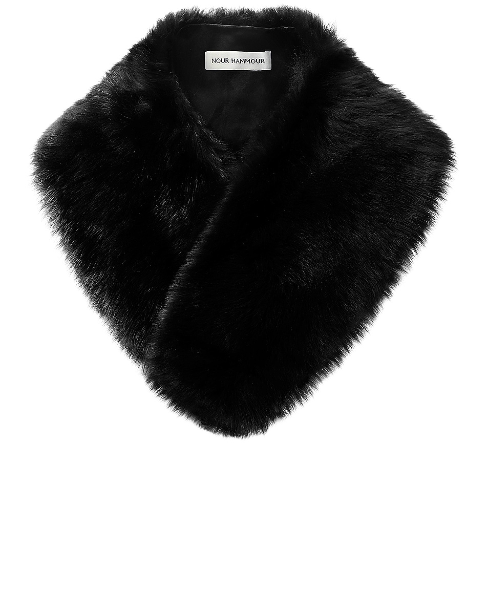 Image 1 of NOUR HAMMOUR Meribel Shearling Collar Scarf in Black