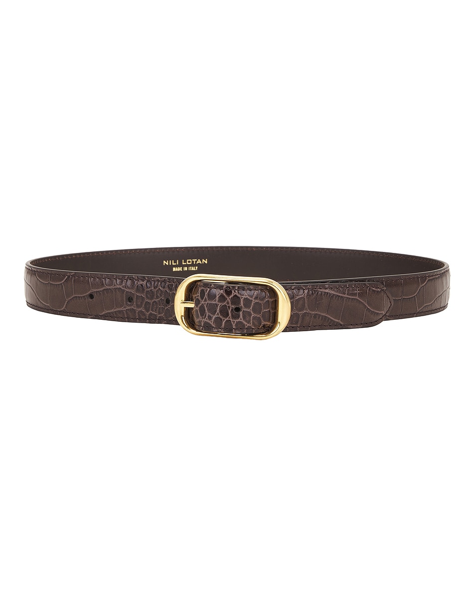 Image 1 of NILI LOTAN Reine Embossed Croc Belt in Espresso