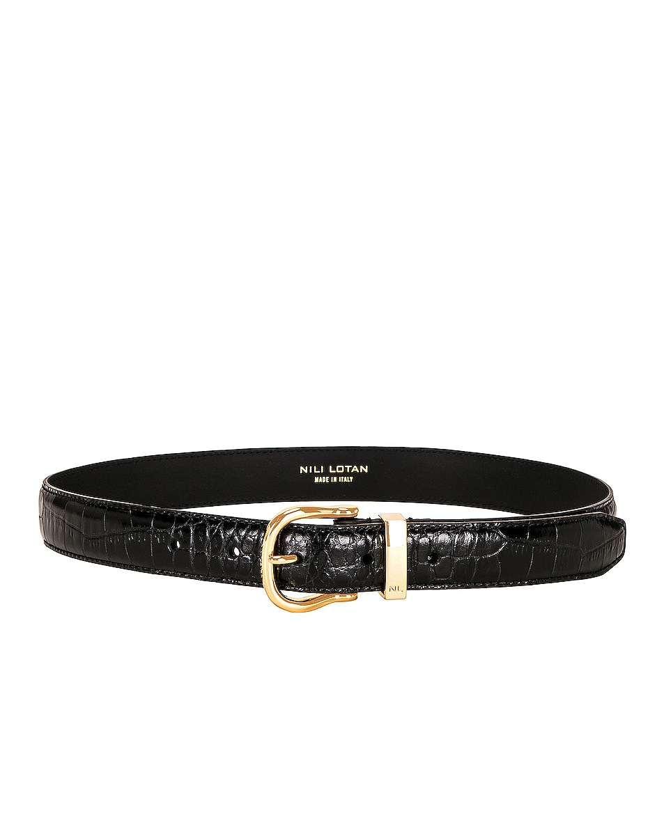Image 1 of NILI LOTAN Louise Belt in Black & Shiny Brass Buckle