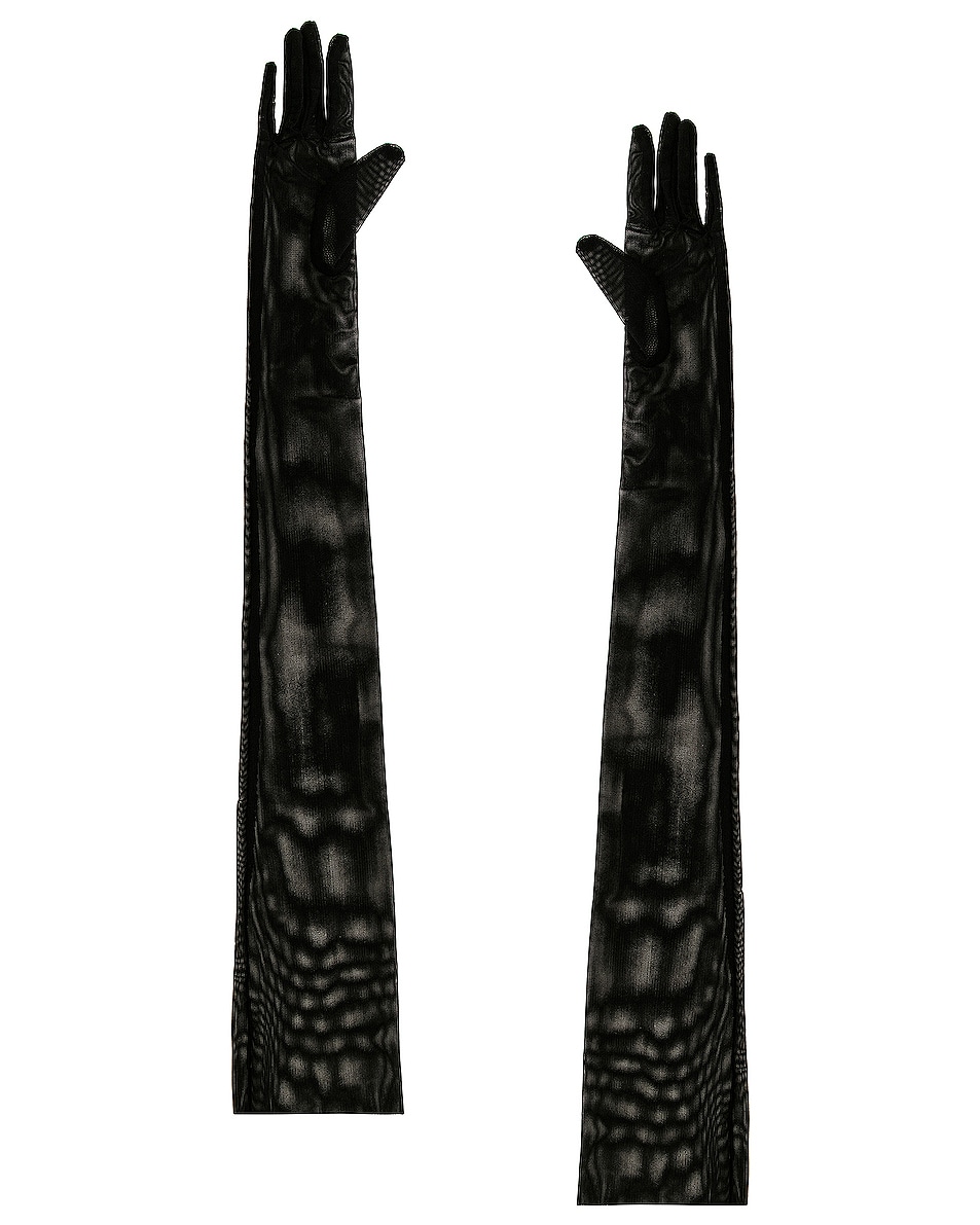 Norma Kamali Long Gloves in Black Mesh | FWRD