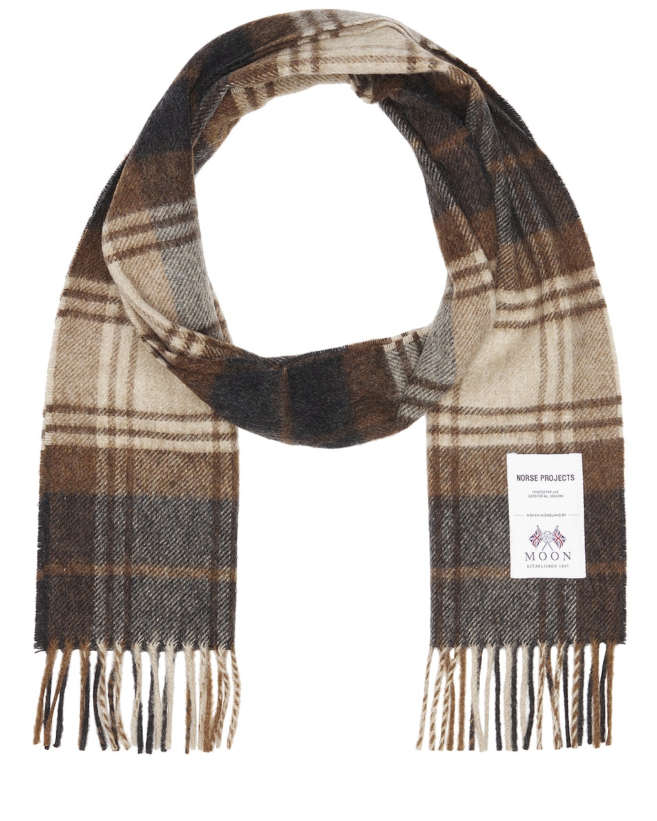 Image 1 of Norse Projects Moon Merino Lambswool Checked Scarf in Taupe