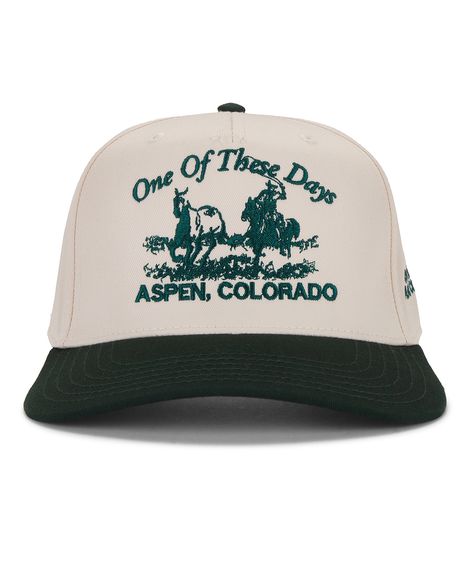 Image 1 of ONE OF THESE DAYS x FWRD Just For A Moment Cap in Tan & Forest Green