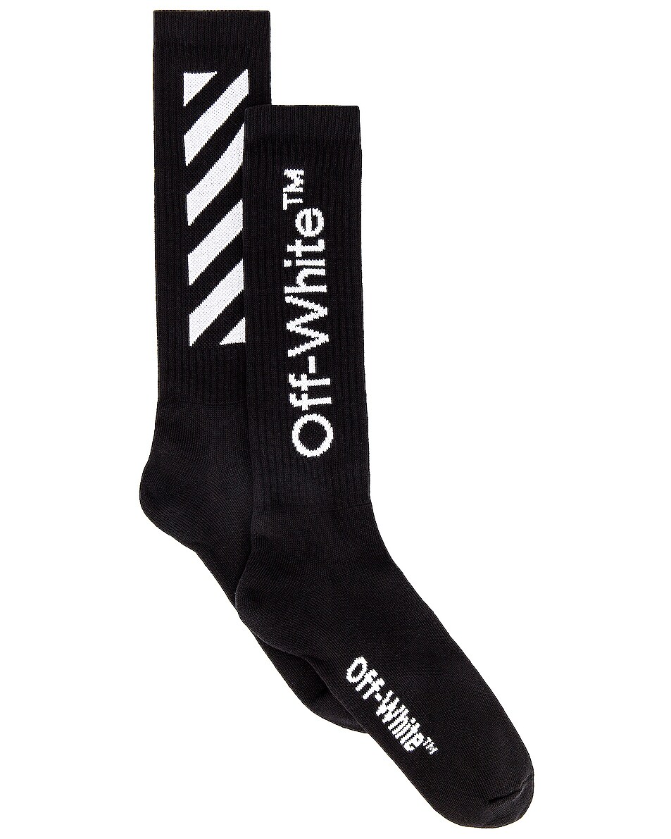 Image 1 of OFF-WHITE Diagonal Mid Length Socks in Black