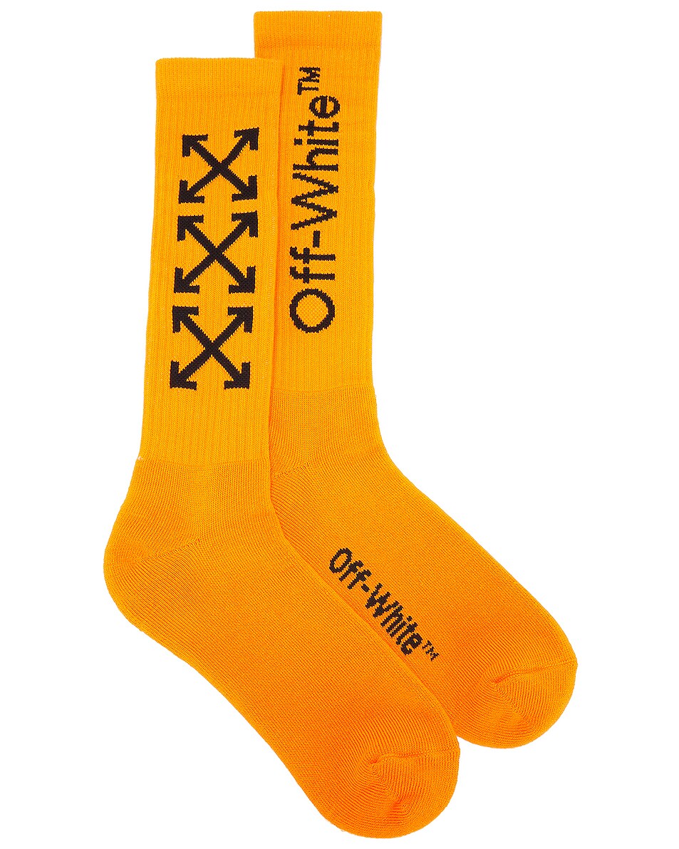 Image 1 of OFF-WHITE Arrow Mid Length Socks in Orange & Black