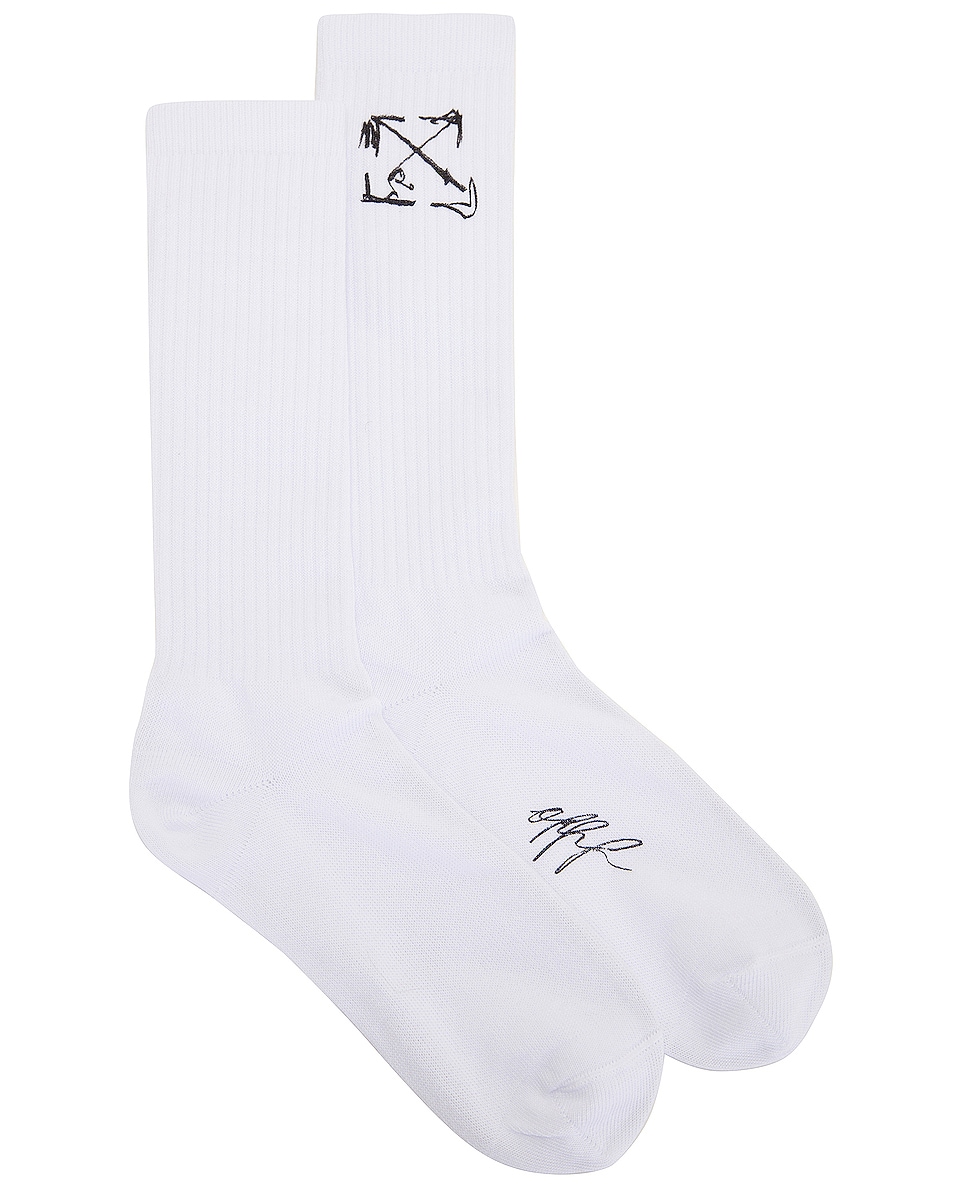 Image 1 of OFF-WHITE Scribble Arrow Socks in White & Black