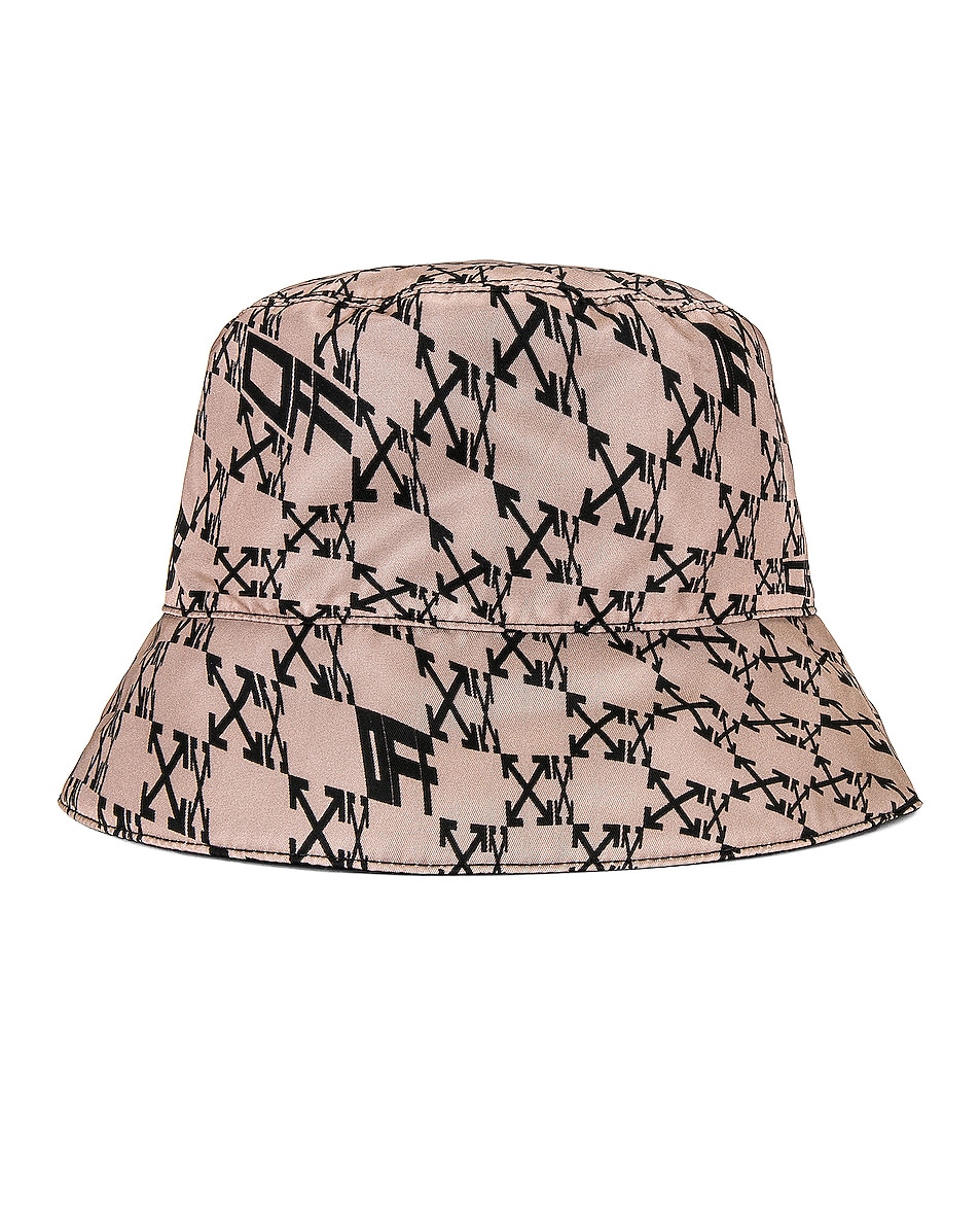 Image 1 of OFF-WHITE OW Allover Reversible Bucket Hat in Camel & Black