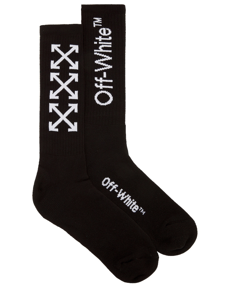 Image 1 of OFF-WHITE Arrow Mid Length Socks in Black & White