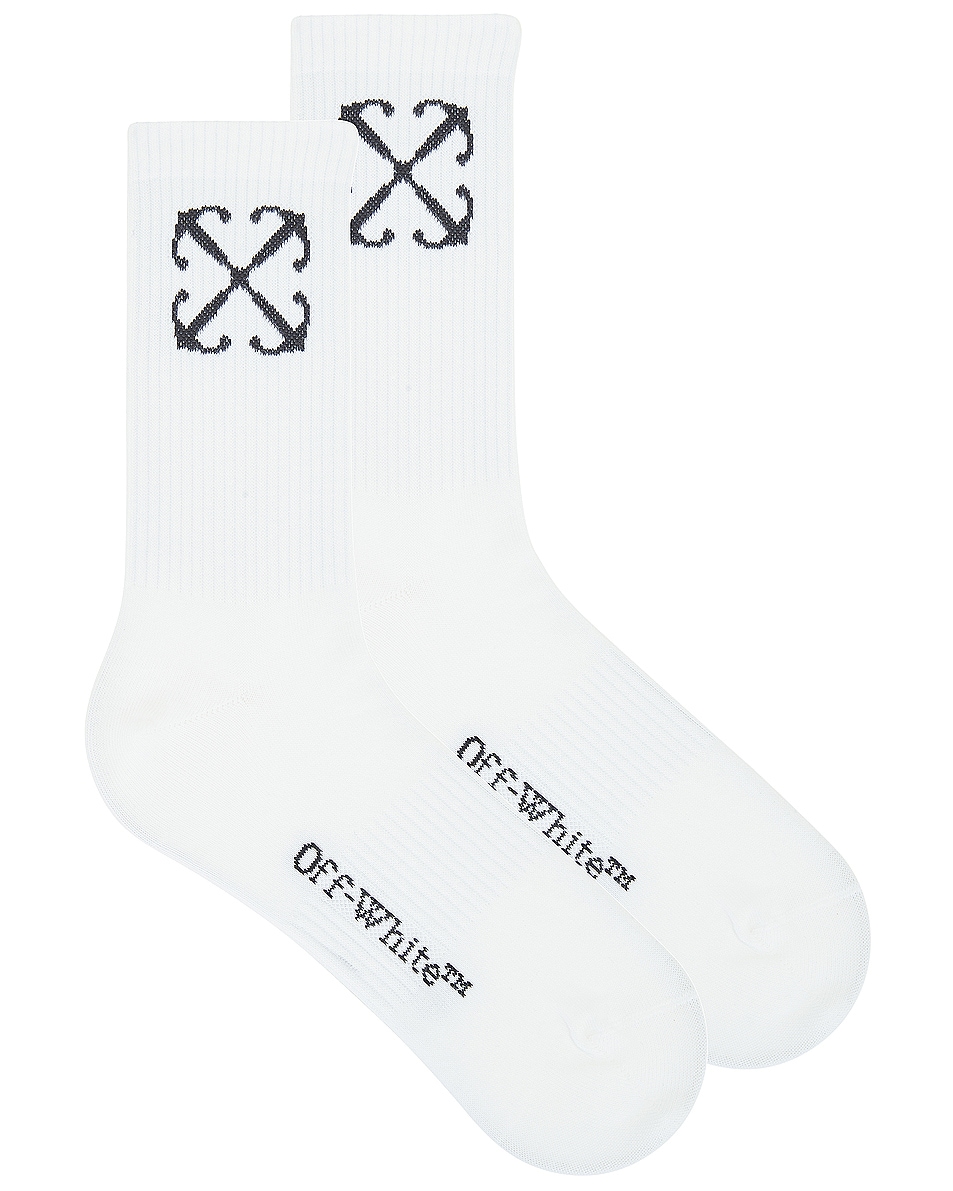Image 1 of OFF-WHITE Arrow Mid Calf Socks in White & Black