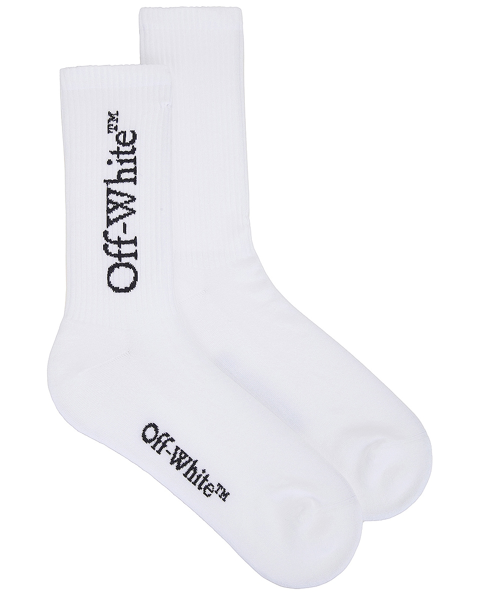 Image 1 of OFF-WHITE Mid Bookish Calf Socks in White & Black