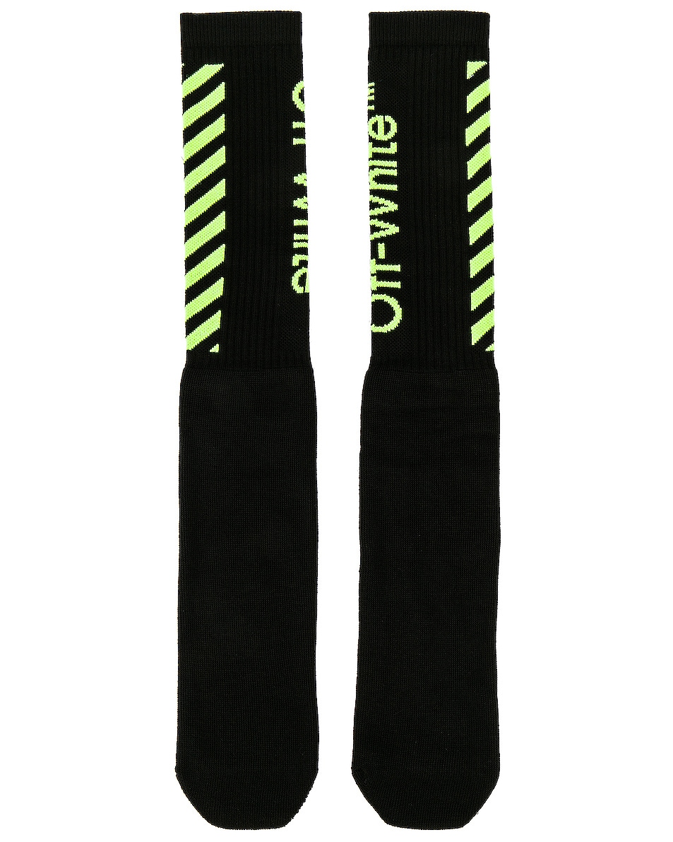Image 1 of OFF-WHITE Diag Socks in Black & Fluo Yellow