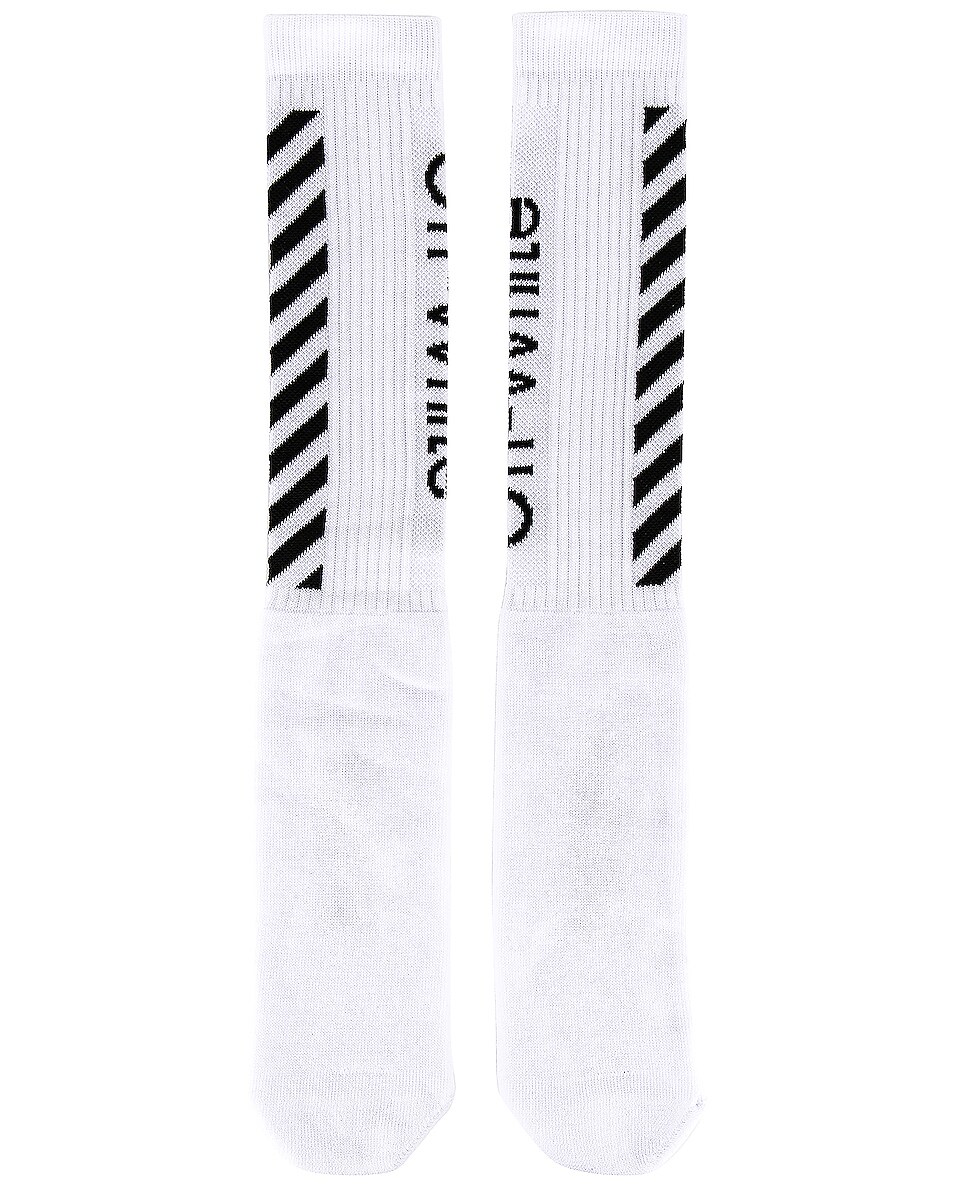 Image 1 of OFF-WHITE Diag Mid Length Socks in White & Black