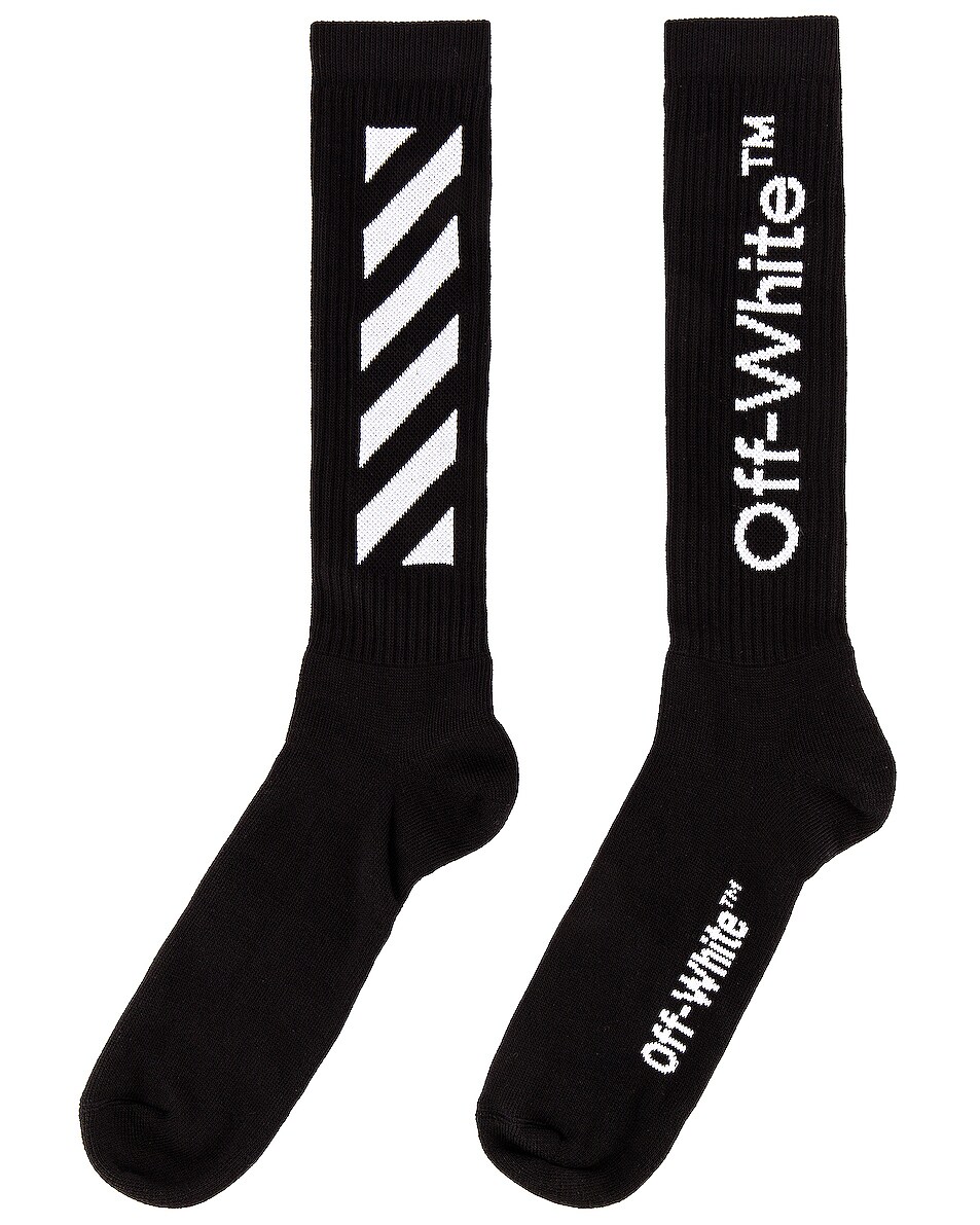 Image 1 of OFF-WHITE Diag Mid Length Socks in Black & White