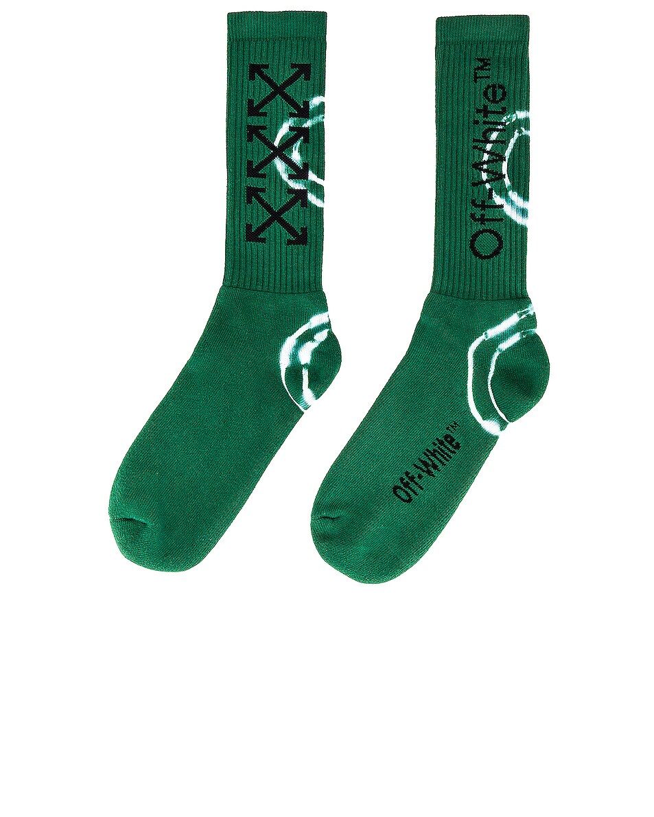Image 1 of OFF-WHITE Tie Dye Mid Length Socks in Dark Green & Black