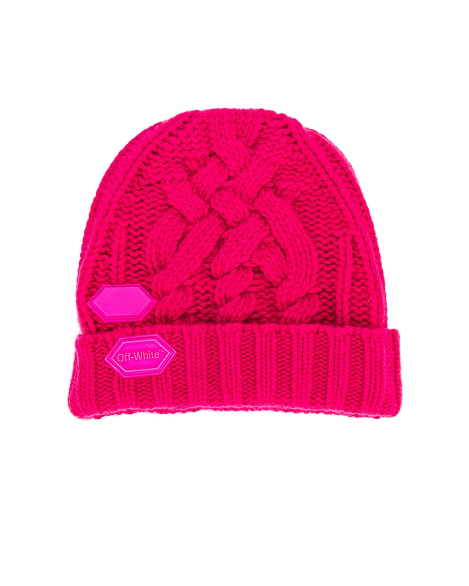 Image 1 of OFF-WHITE Knit Pop Color Hat in Fuchsia