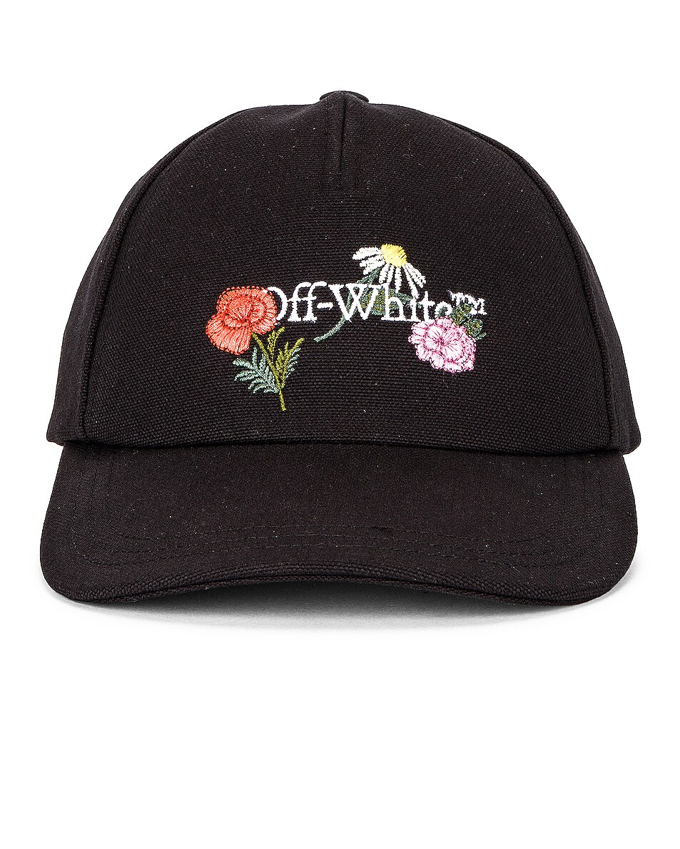 Image 1 of OFF-WHITE Embroidered Canvas Baseball Cap in Black & Multi