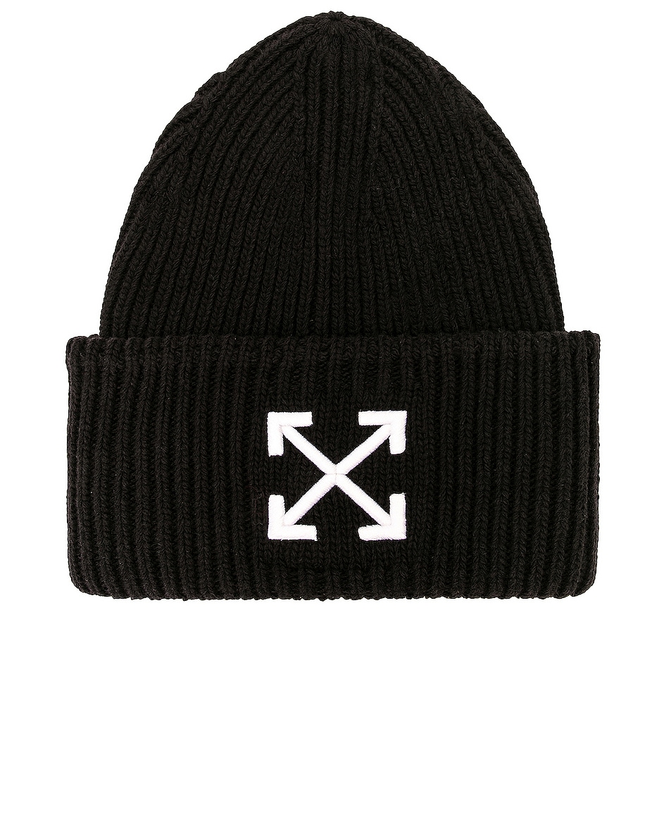 Image 1 of OFF-WHITE Arrow Ribbed Beanie in Black & White