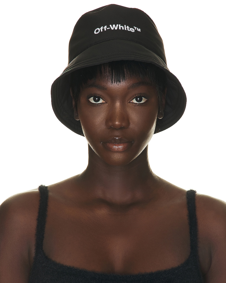 OFF-WHITE Helvetica Bucket Hat in Black & White | FWRD