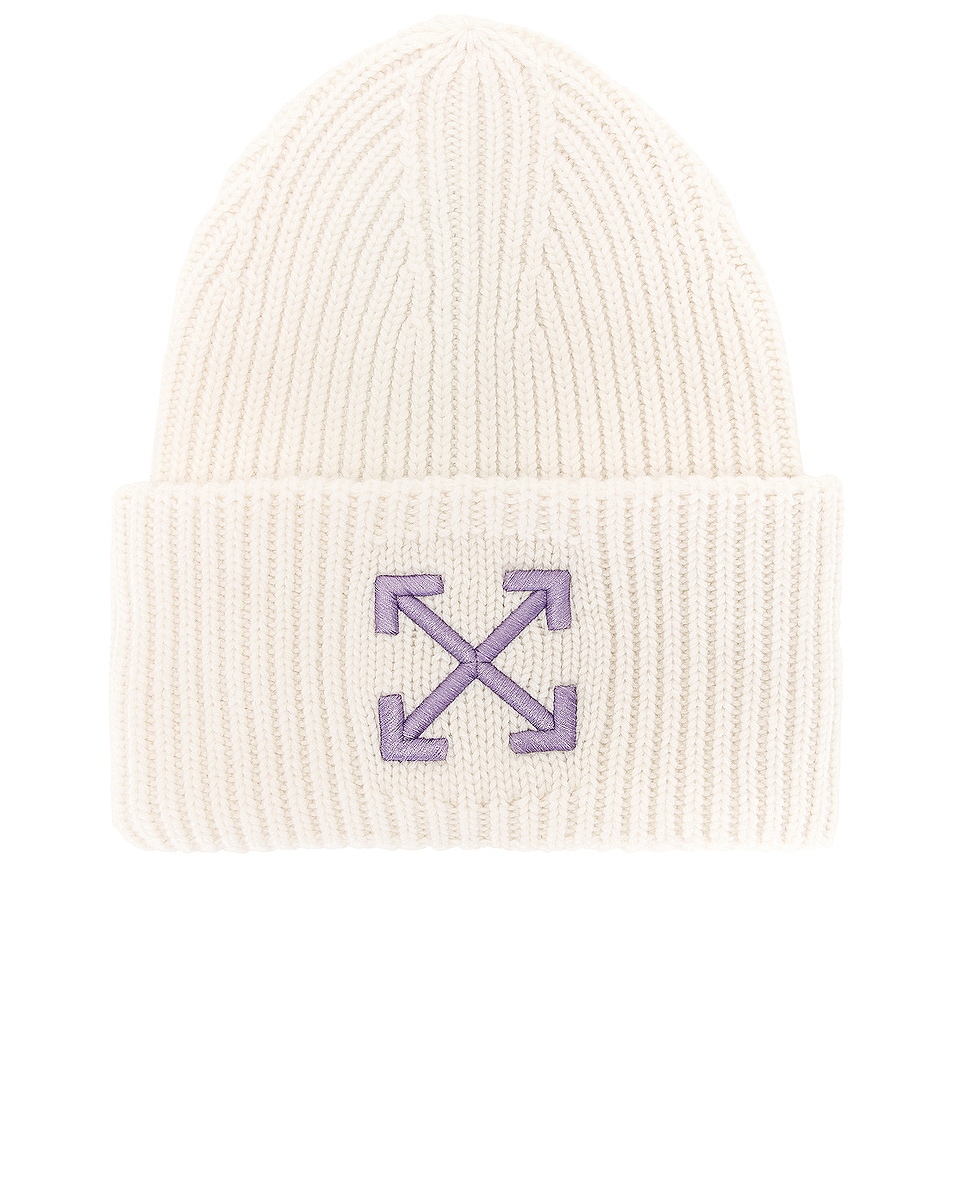 Image 1 of OFF-WHITE Arrow Ribbed Beanie in White & Lilac